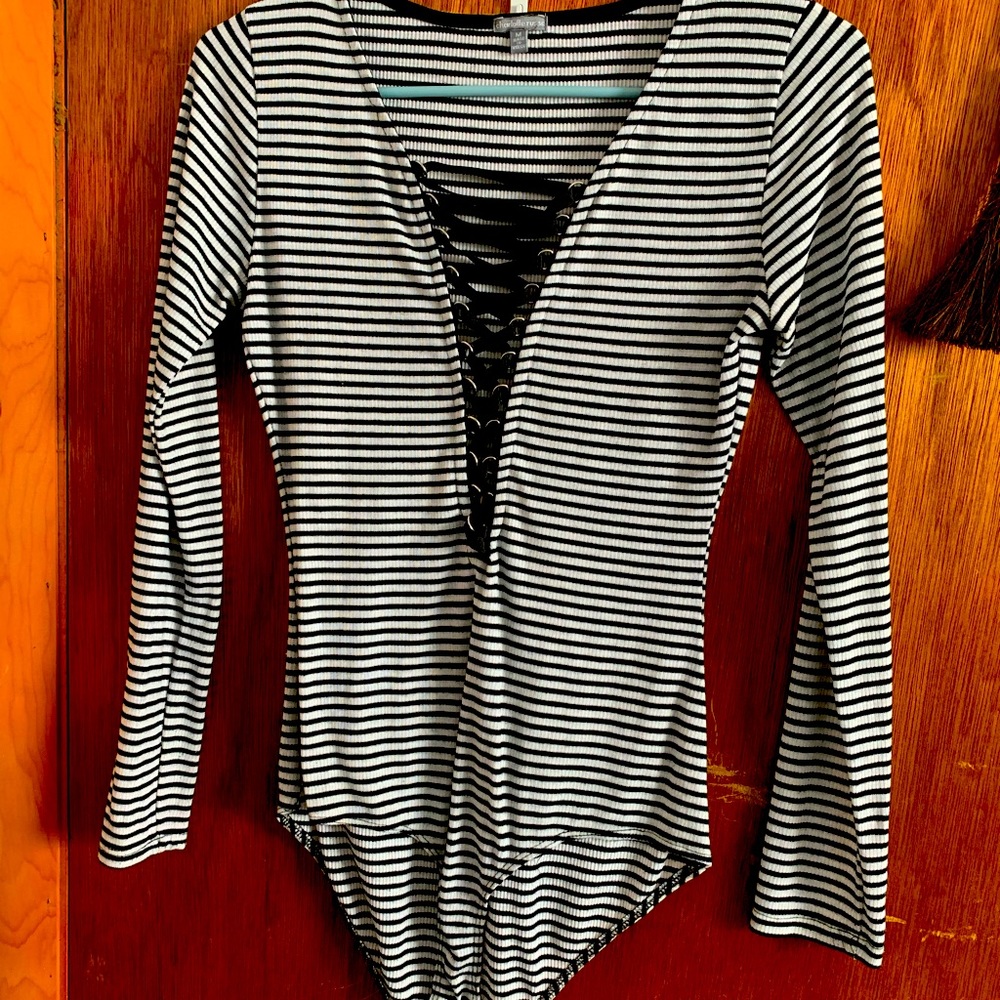 Charlotte Russe black & white striped body suit